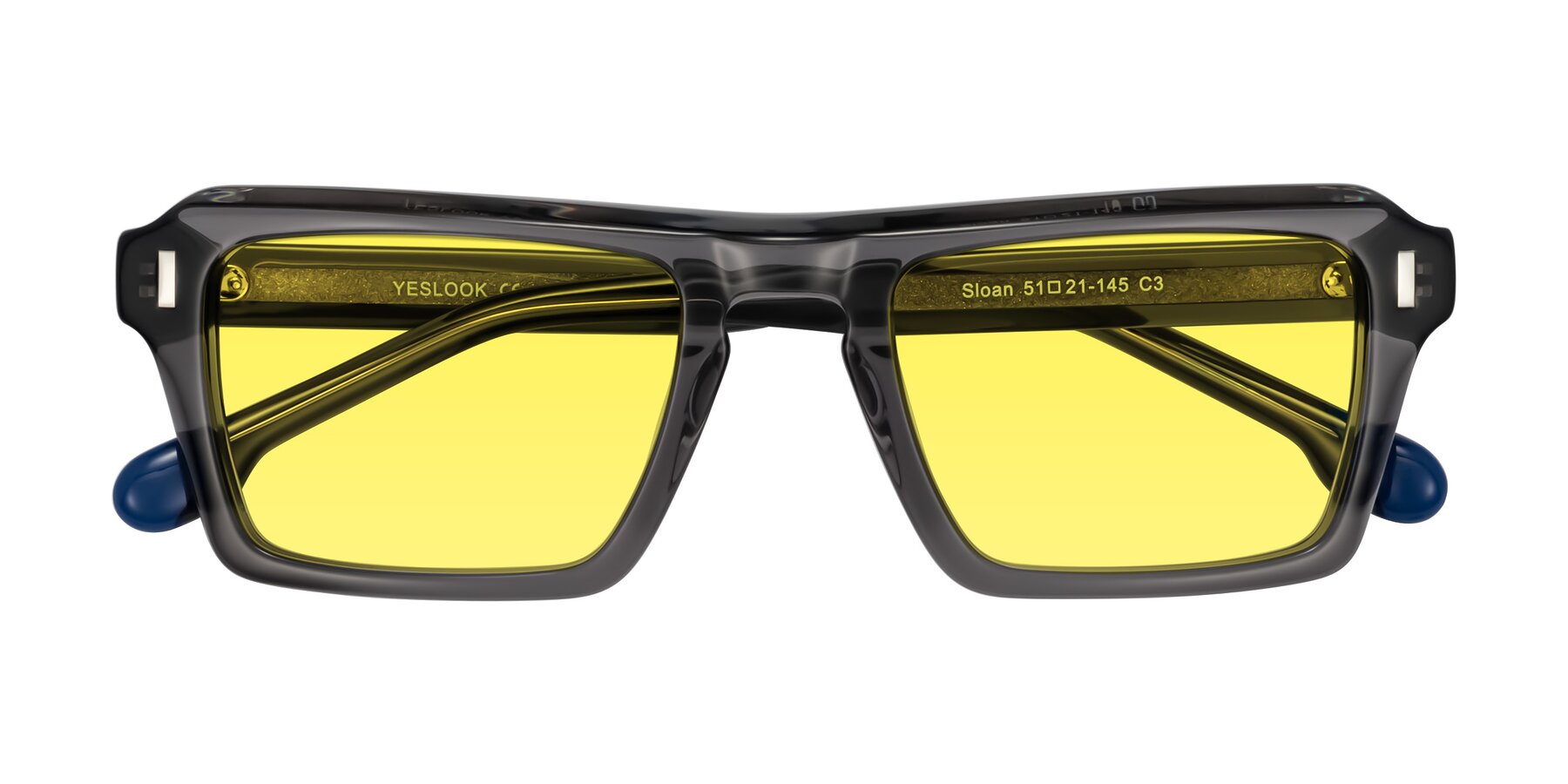 Folded Front of Sloan in Translucent Gray with Medium Yellow Tinted Lenses