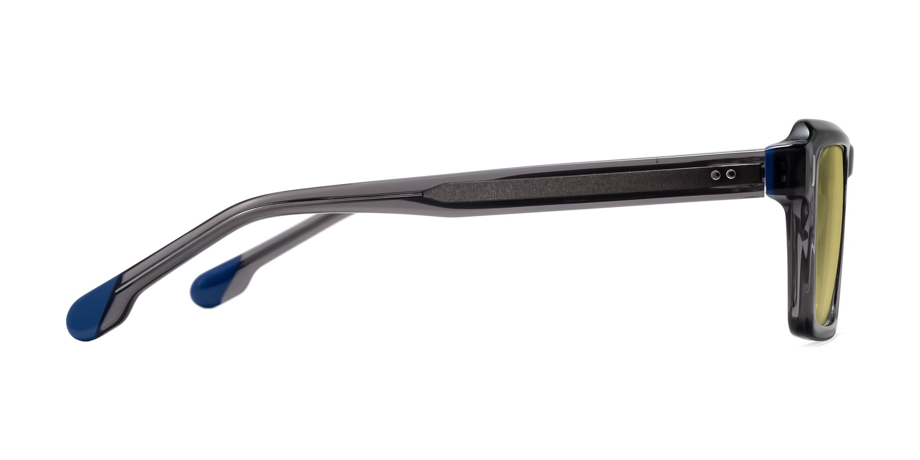 Side of Sloan in Translucent Gray with Medium Champagne Tinted Lenses