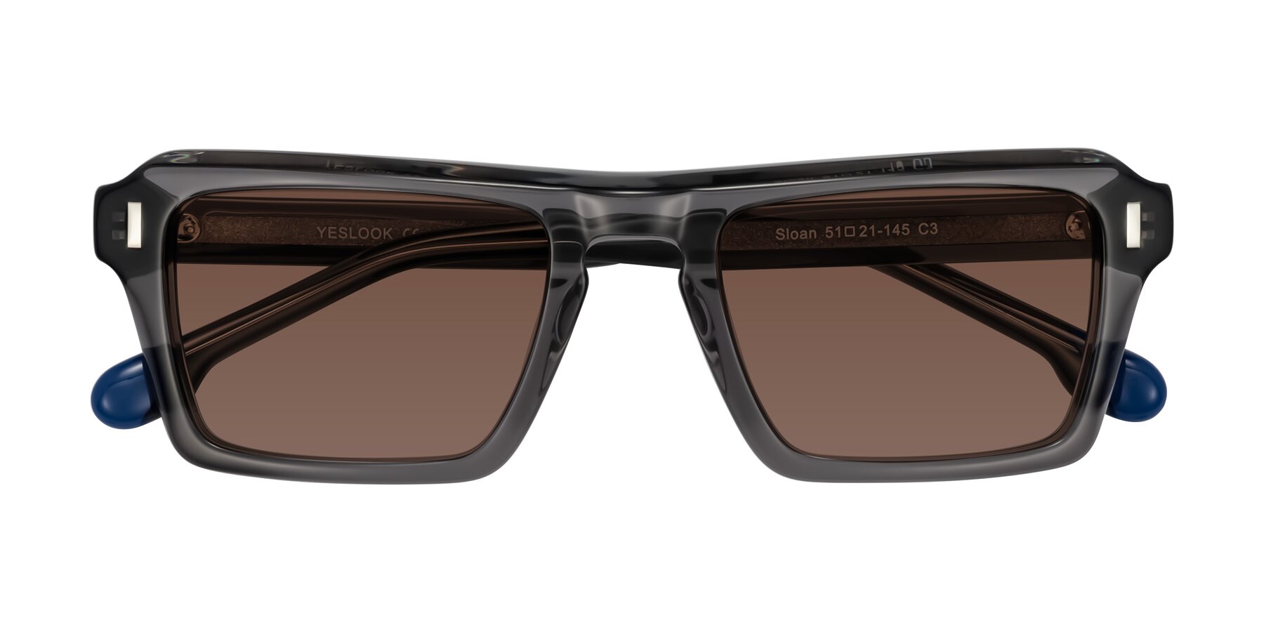 Folded Front of Sloan in Translucent Gray with Brown Tinted Lenses