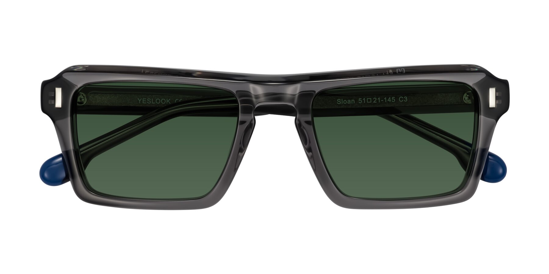 Folded Front of Sloan in Translucent Gray with Green Tinted Lenses