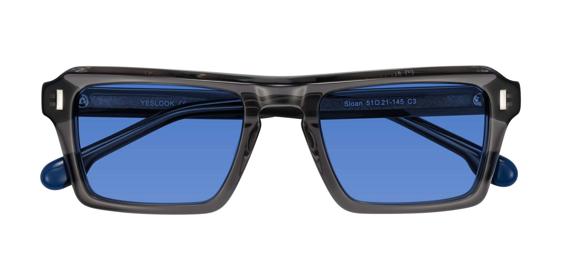 Folded Front of Sloan in Translucent Gray with Blue Tinted Lenses