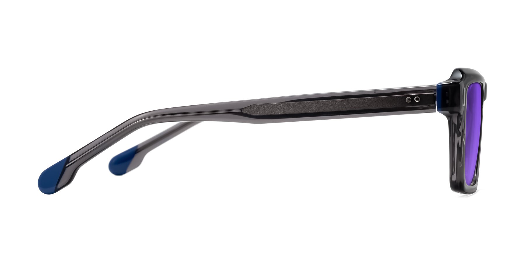 Side of Sloan in Translucent Gray with Purple Tinted Lenses