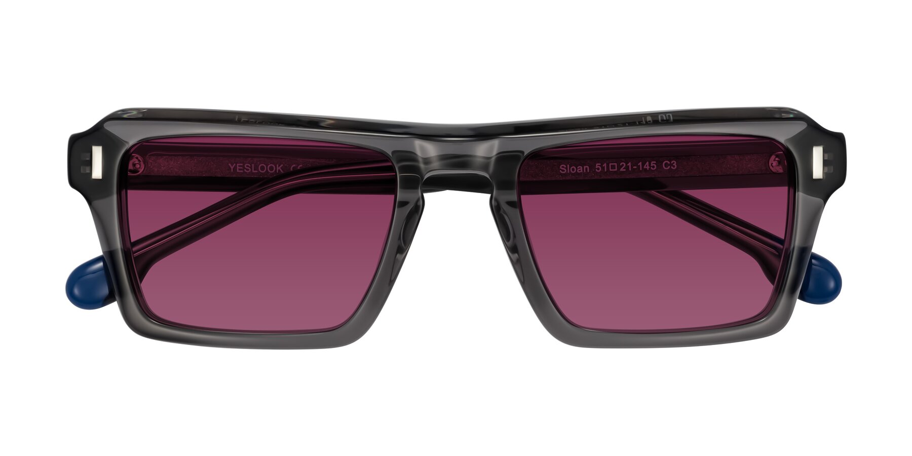 Folded Front of Sloan in Translucent Gray with Wine Tinted Lenses