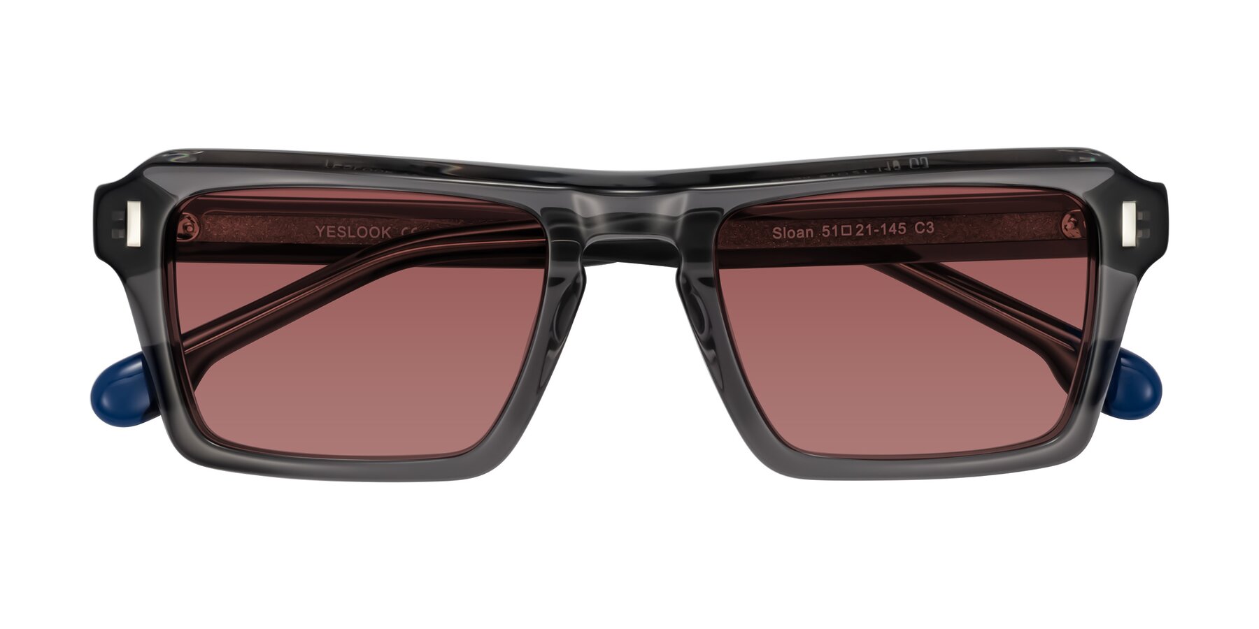 Folded Front of Sloan in Translucent Gray with Garnet Tinted Lenses