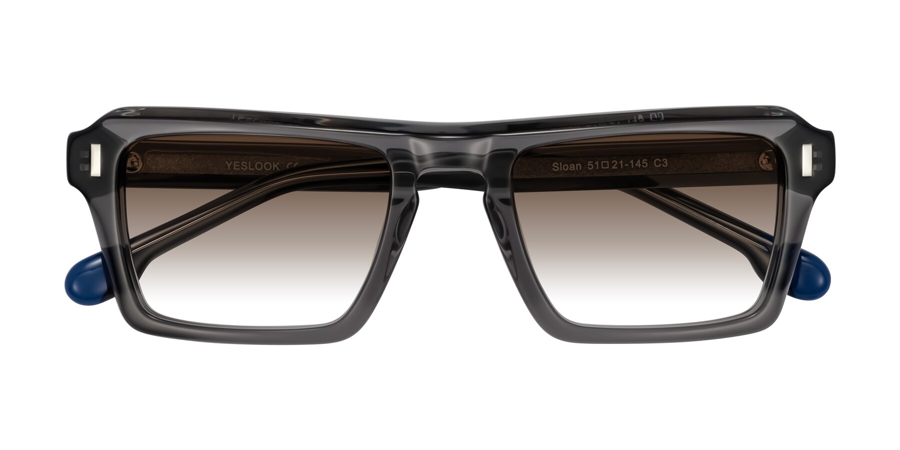Folded Front of Sloan in Translucent Gray with Brown Gradient Lenses