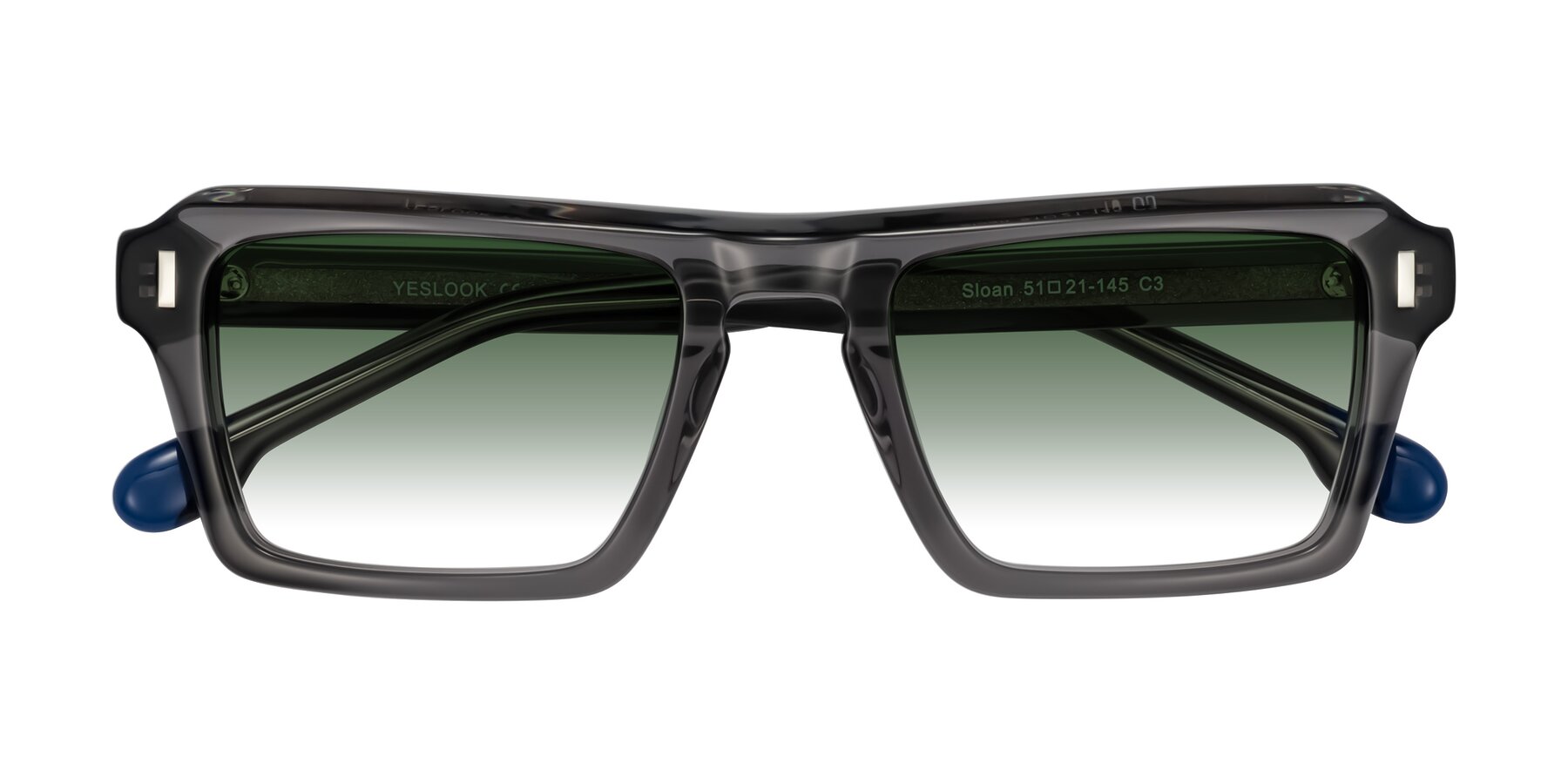 Folded Front of Sloan in Translucent Gray with Green Gradient Lenses