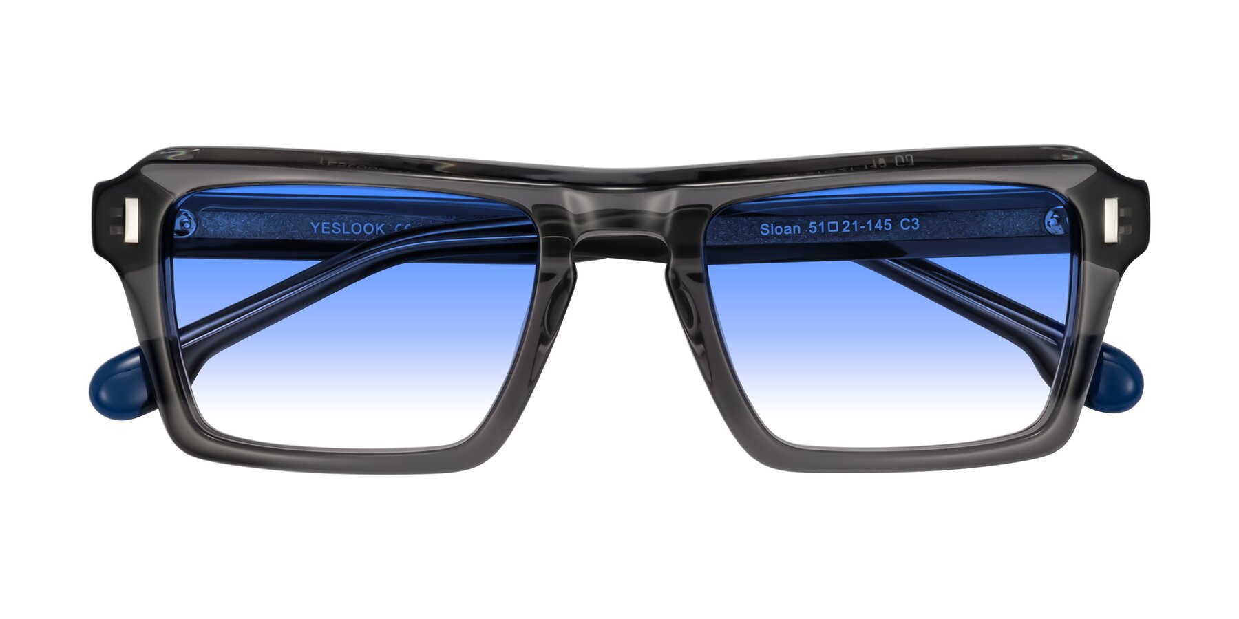 Folded Front of Sloan in Translucent Gray with Blue Gradient Lenses