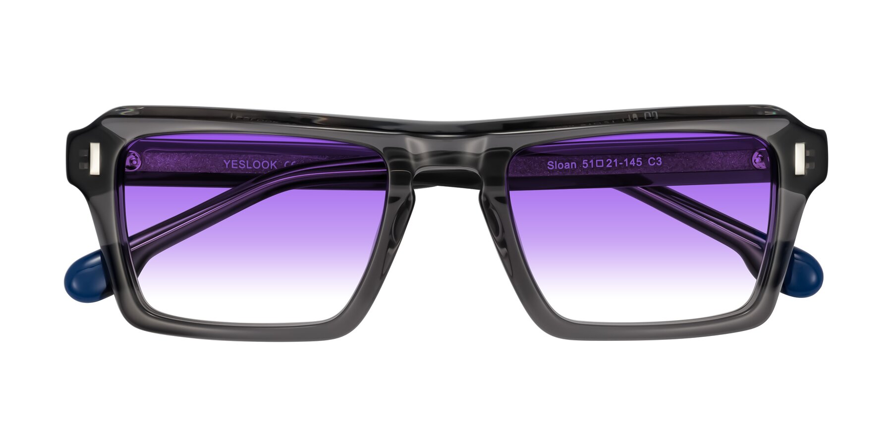 Folded Front of Sloan in Translucent Gray with Purple Gradient Lenses