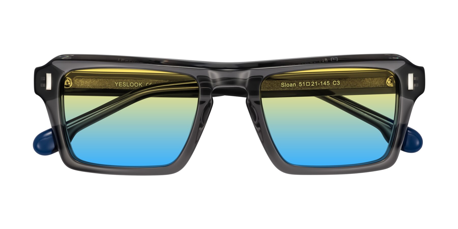 Folded Front of Sloan in Translucent Gray with Yellow / Blue Gradient Lenses