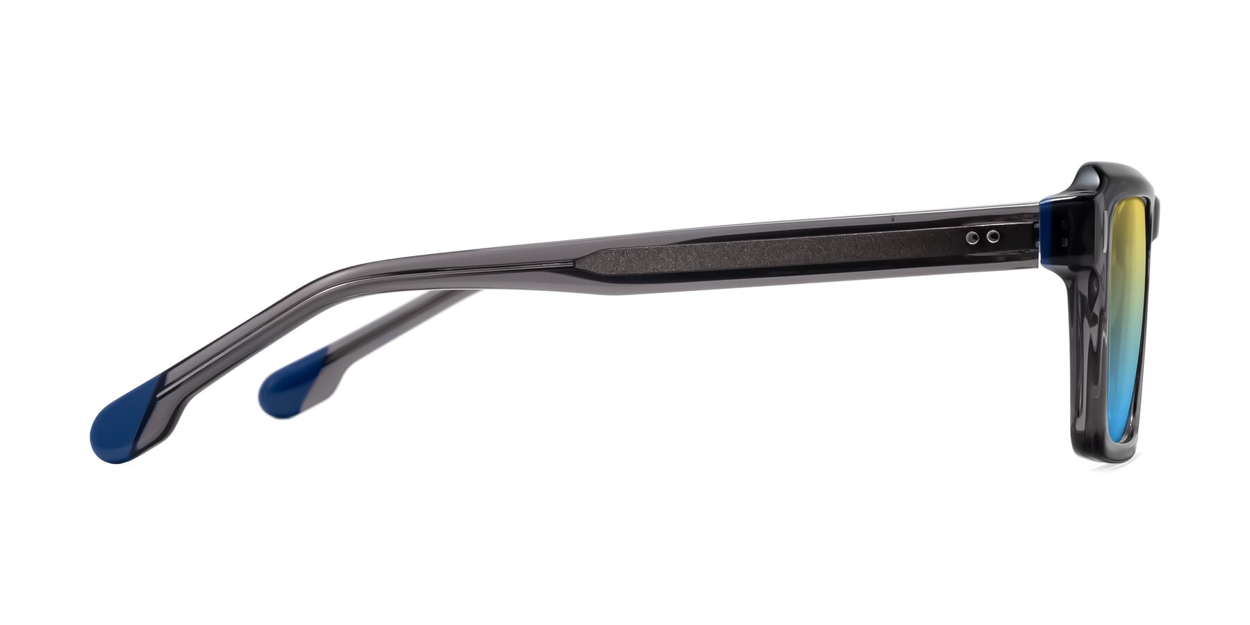 Side of Sloan in Translucent Gray with Yellow / Blue Gradient Lenses
