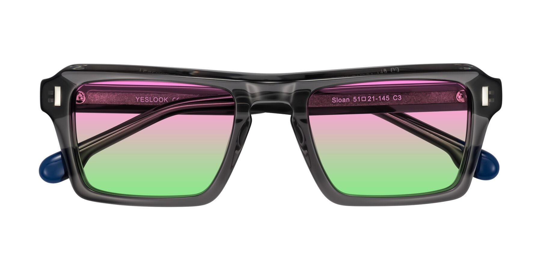 Folded Front of Sloan in Translucent Gray with Pink / Green Gradient Lenses