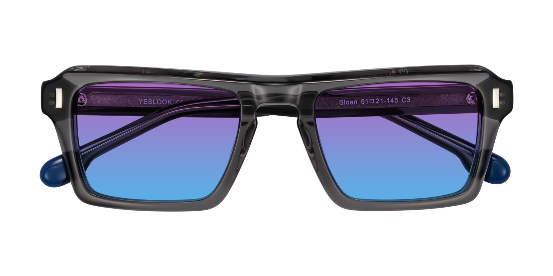Folded Front of Sloan in Translucent Gray with Purple / Blue Gradient Lenses