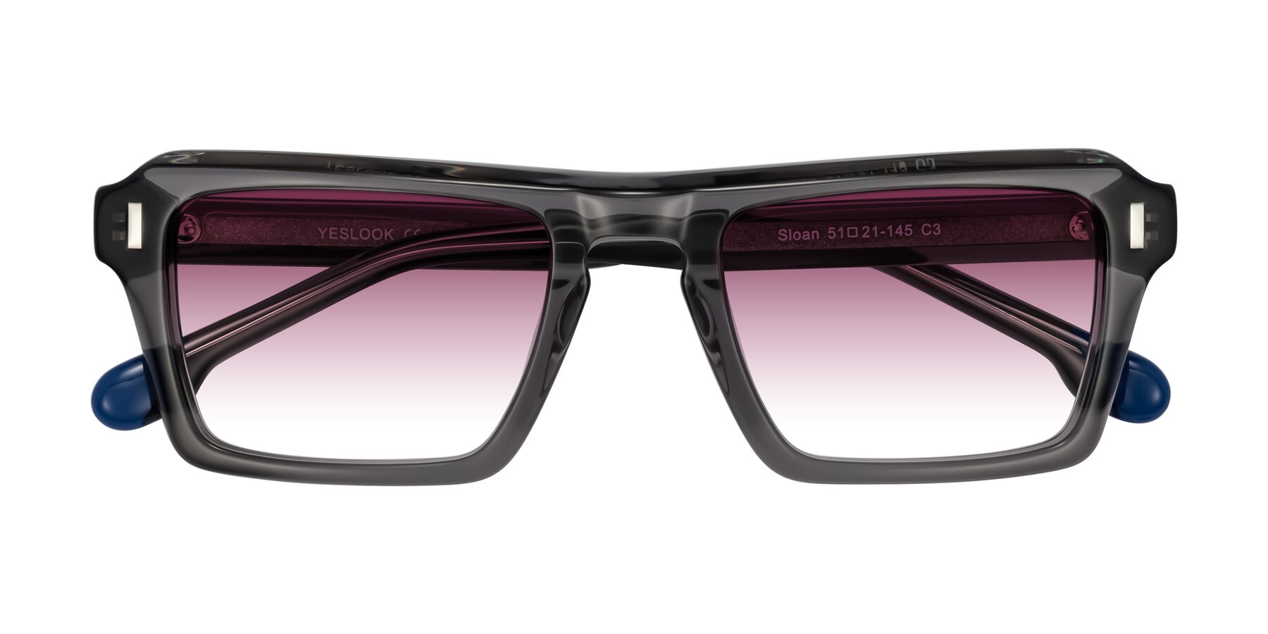 Folded Front of Sloan in Translucent Gray with Wine Gradient Lenses