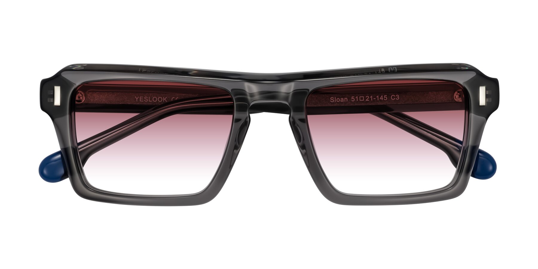 Folded Front of Sloan in Translucent Gray with Garnet Gradient Lenses