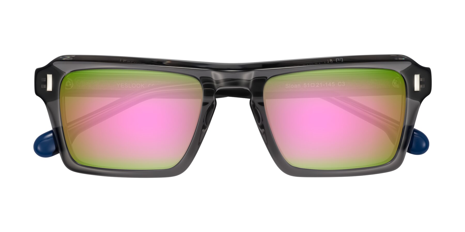 Folded Front of Sloan in Translucent Gray with Pink Mirrored Lenses