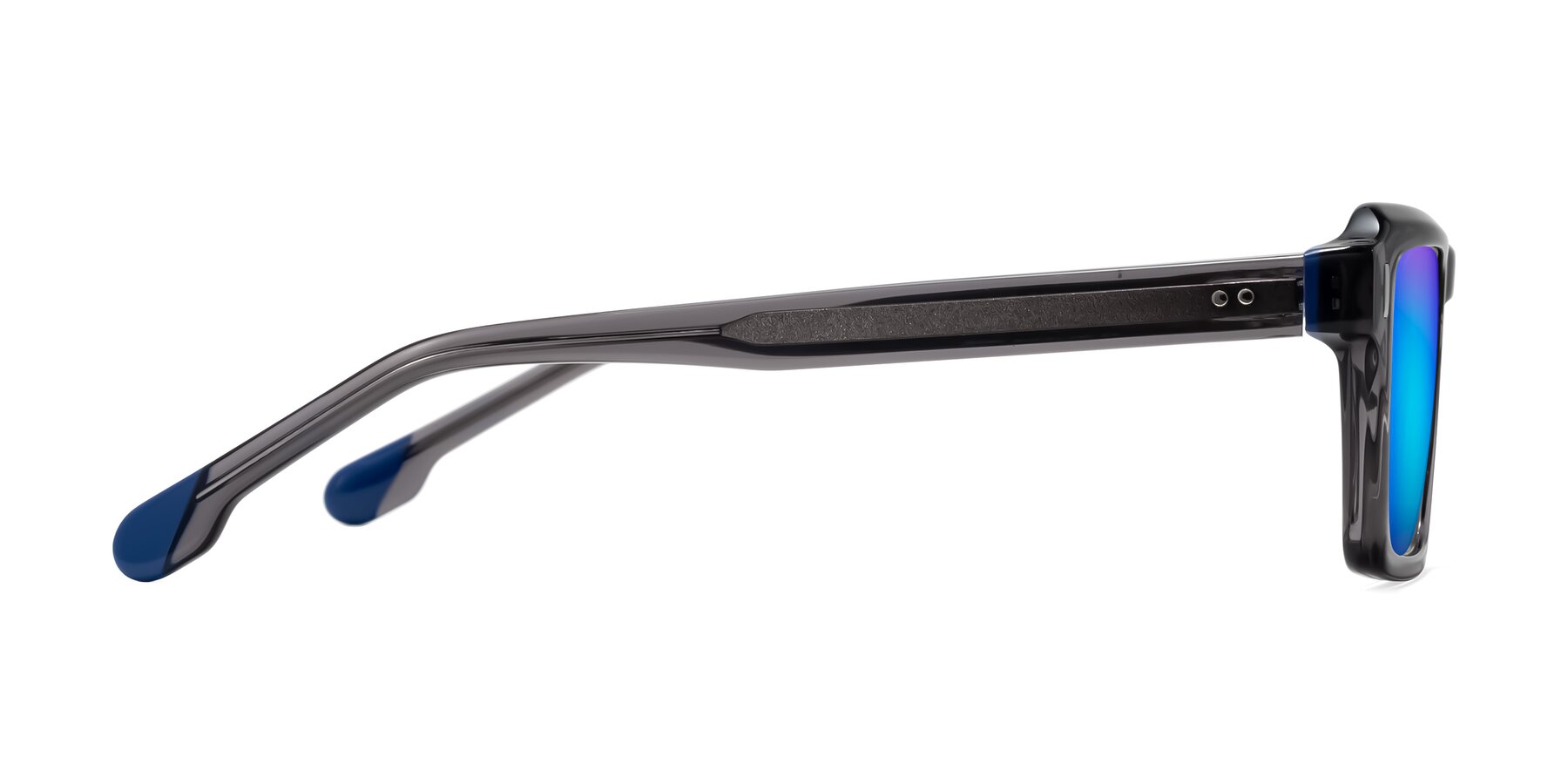Side of Sloan in Translucent Gray with Blue Mirrored Lenses