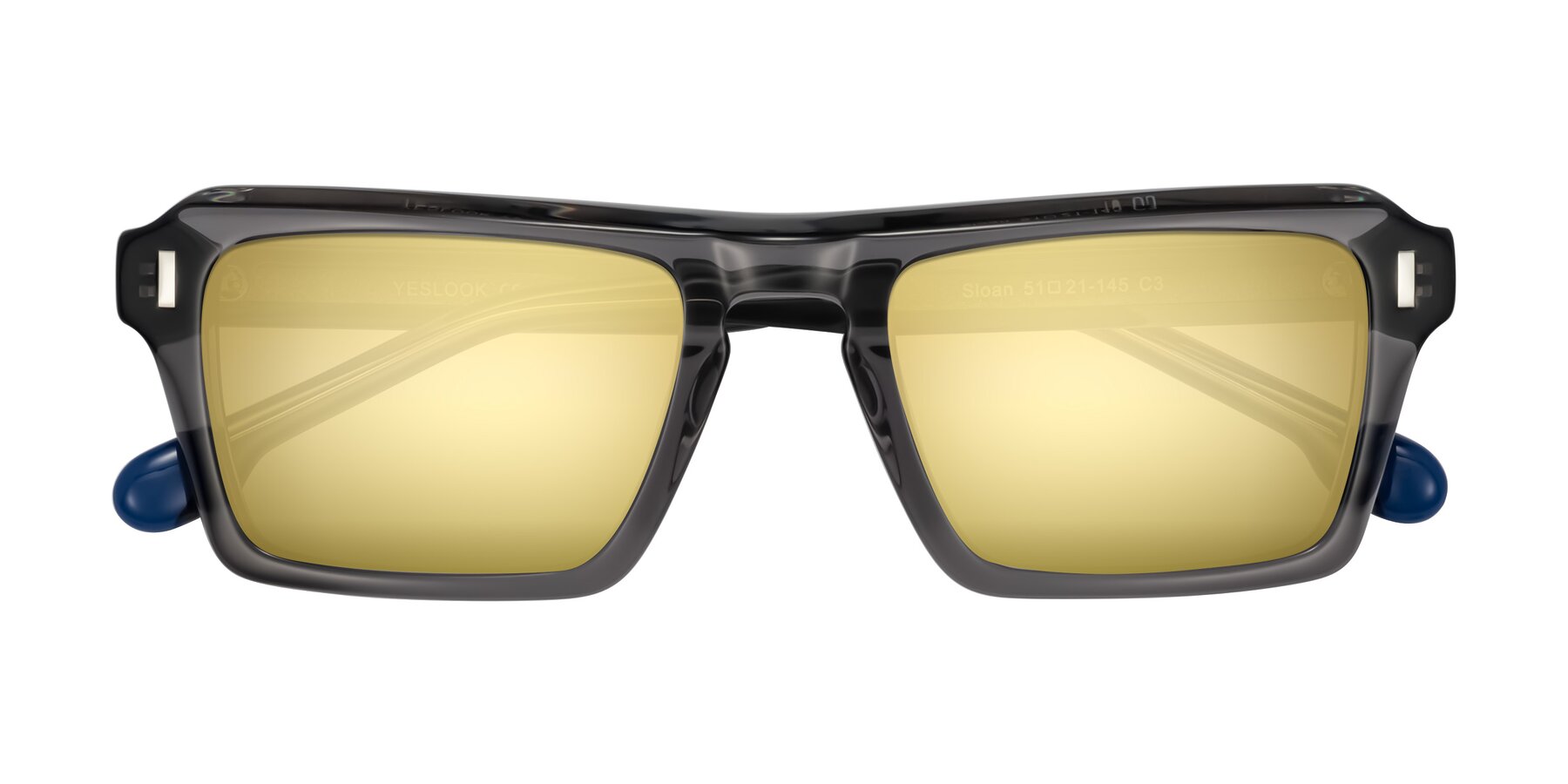Folded Front of Sloan in Translucent Gray with Gold Mirrored Lenses