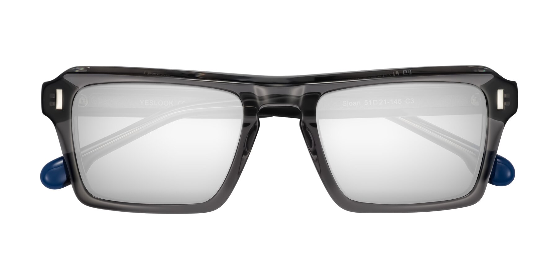 Folded Front of Sloan in Translucent Gray with Silver Mirrored Lenses