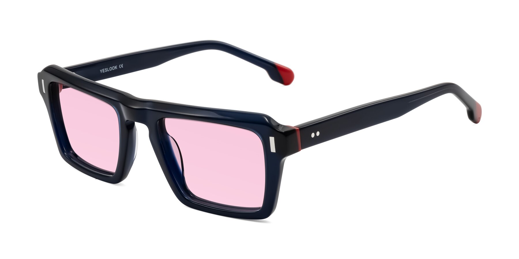 Angle of Sloan in Dark Navy with Light Pink Tinted Lenses