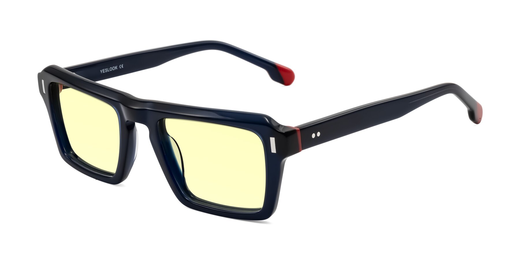 Angle of Sloan in Dark Navy with Light Yellow Tinted Lenses