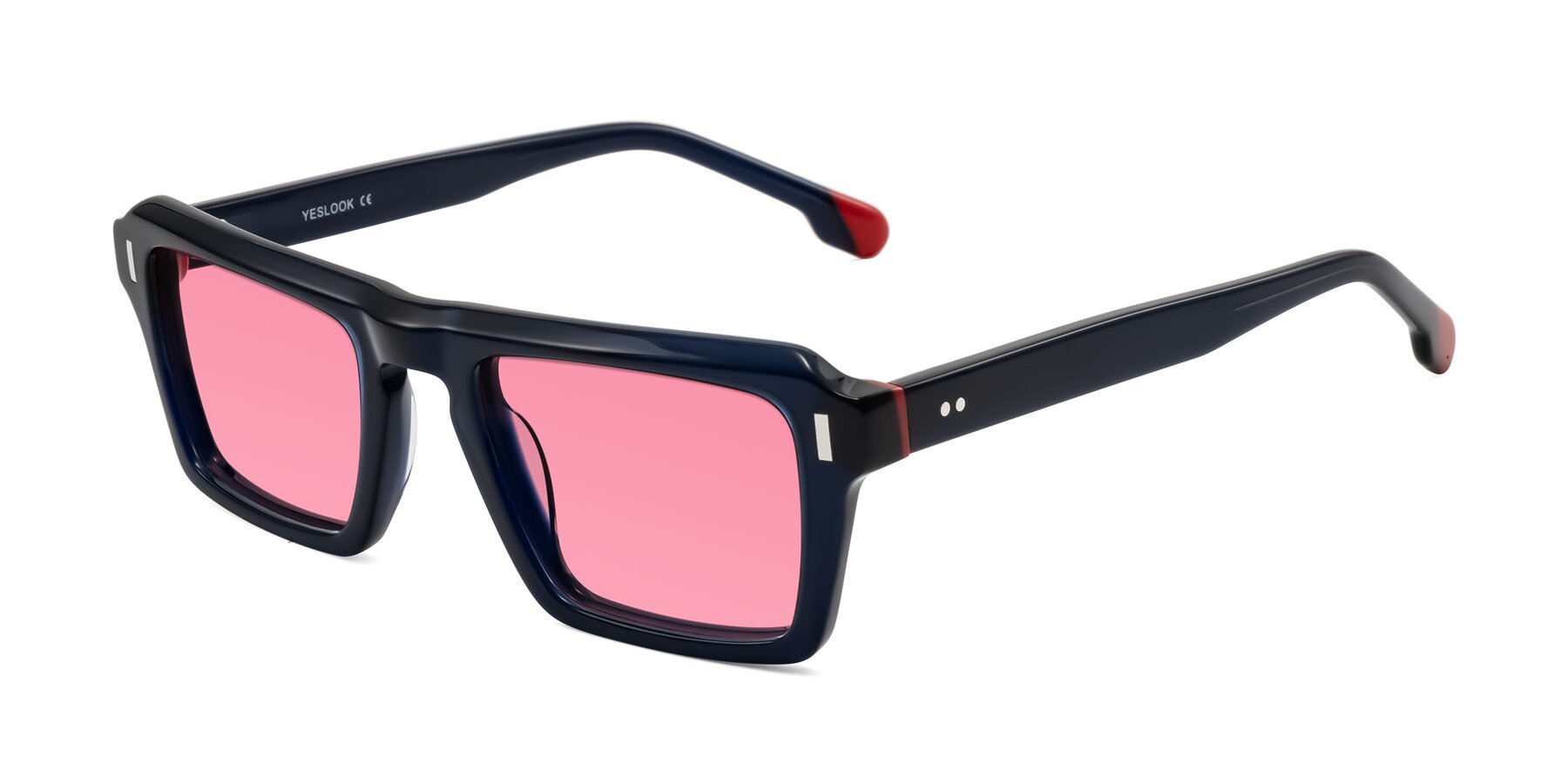 Angle of Sloan in Dark Navy with Pink Tinted Lenses