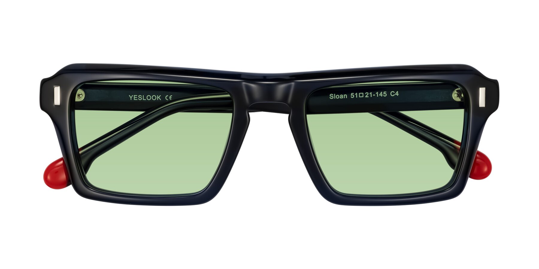 Folded Front of Sloan in Dark Navy with Medium Green Tinted Lenses