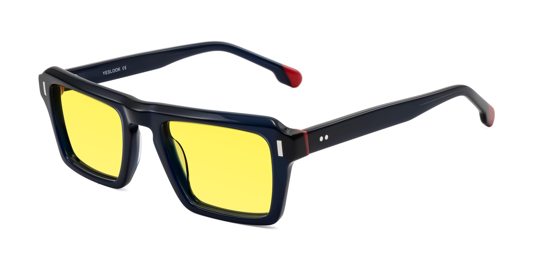 Angle of Sloan in Dark Navy with Medium Yellow Tinted Lenses