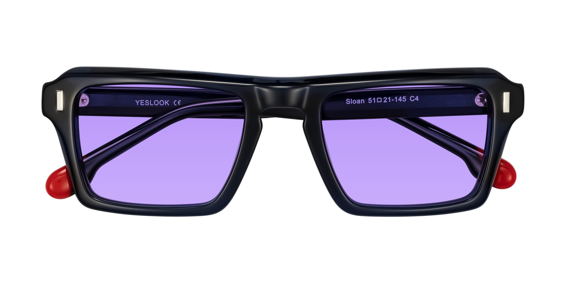 Folded Front of Sloan in Dark Navy with Medium Purple Tinted Lenses