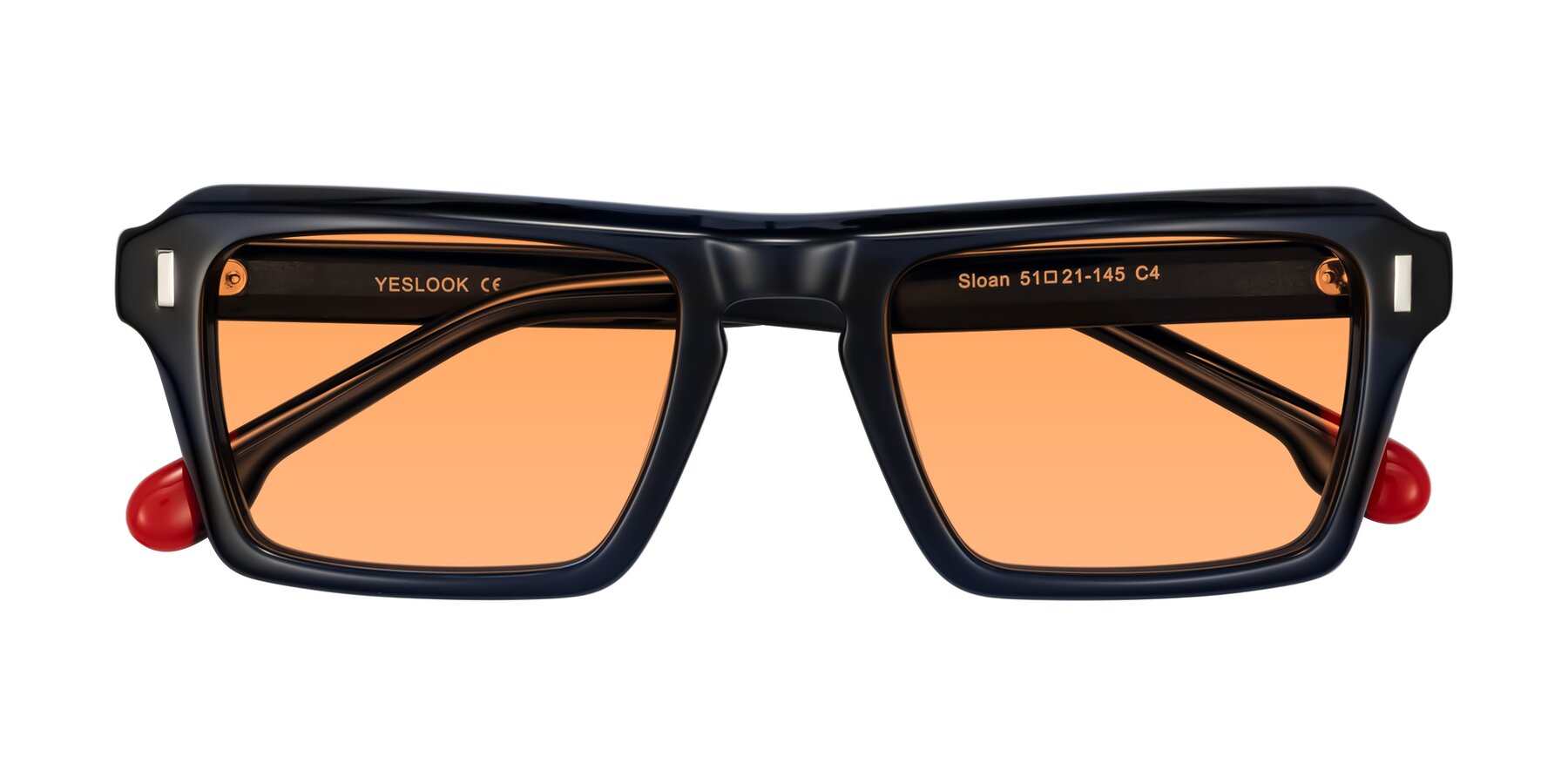 Folded Front of Sloan in Dark Navy with Medium Orange Tinted Lenses
