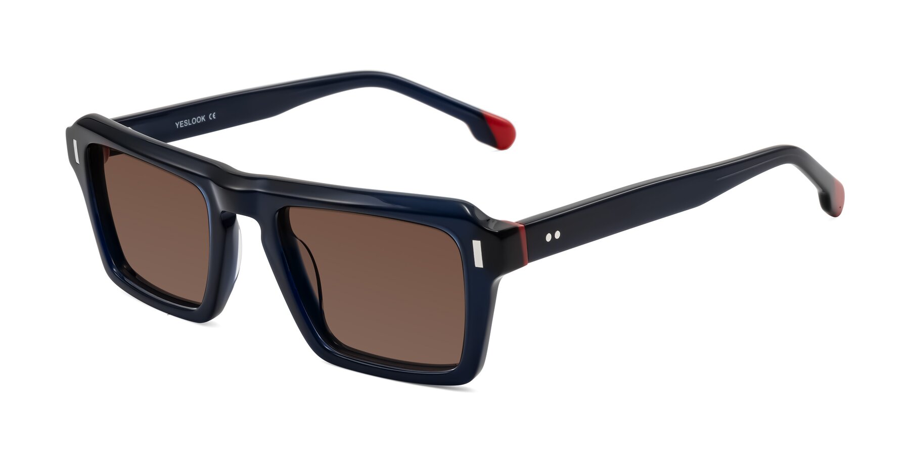 Angle of Sloan in Dark Navy with Brown Tinted Lenses
