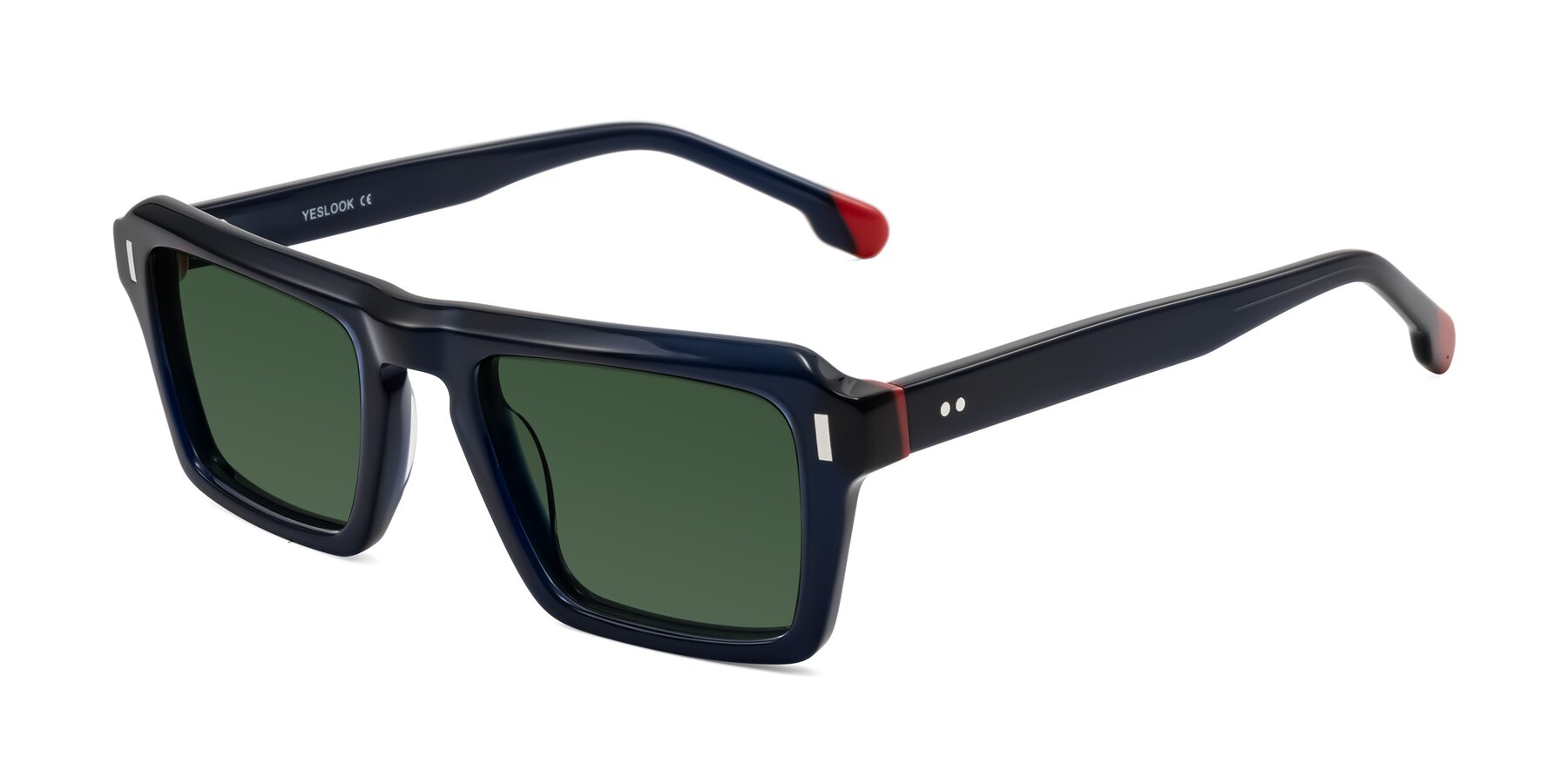 Angle of Sloan in Dark Navy with Green Tinted Lenses