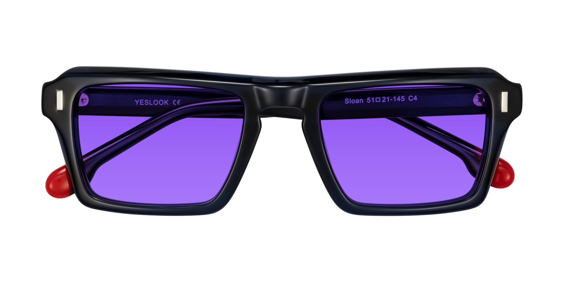 Folded Front of Sloan in Dark Navy with Purple Tinted Lenses
