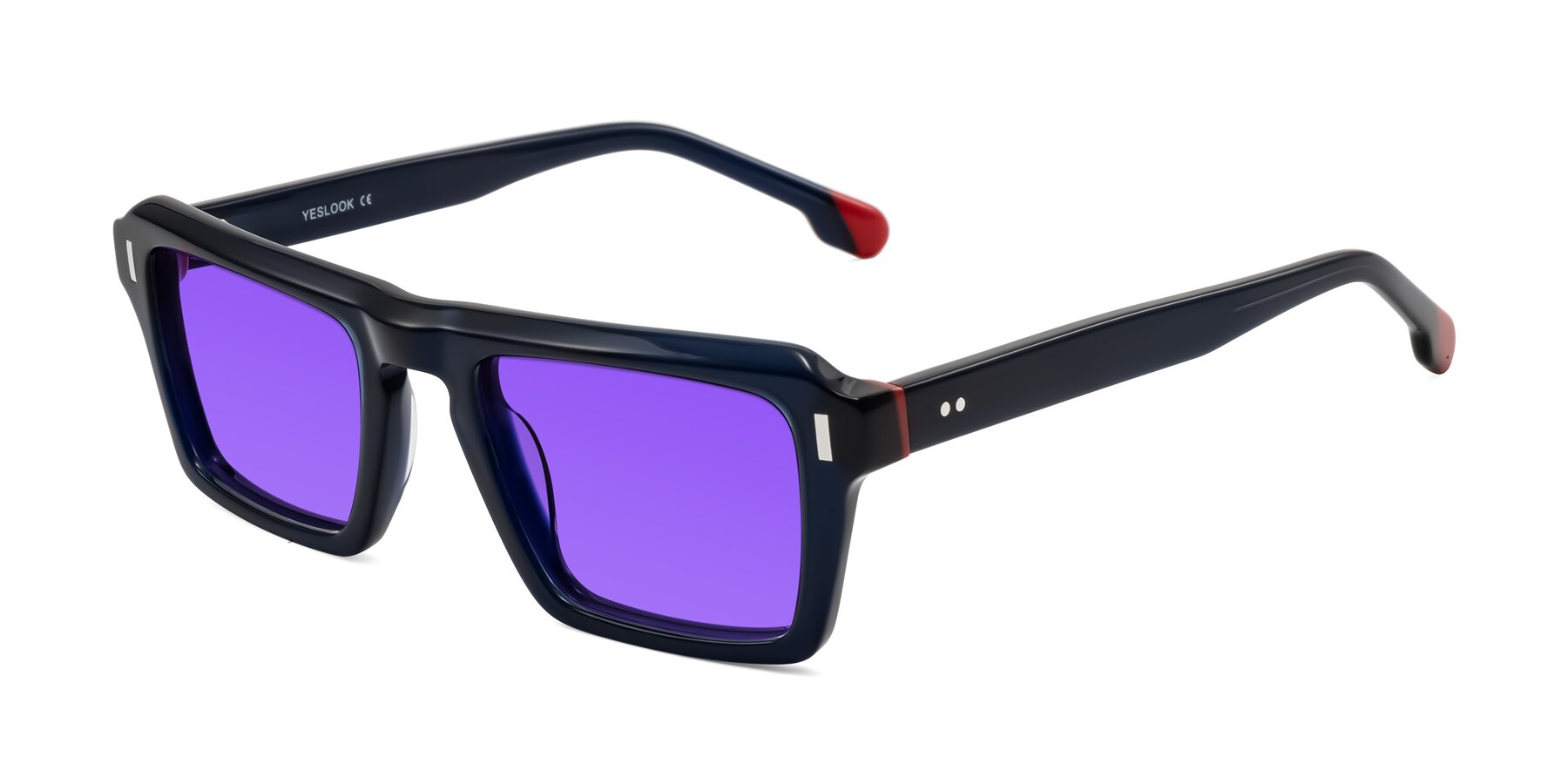 Angle of Sloan in Dark Navy with Purple Tinted Lenses