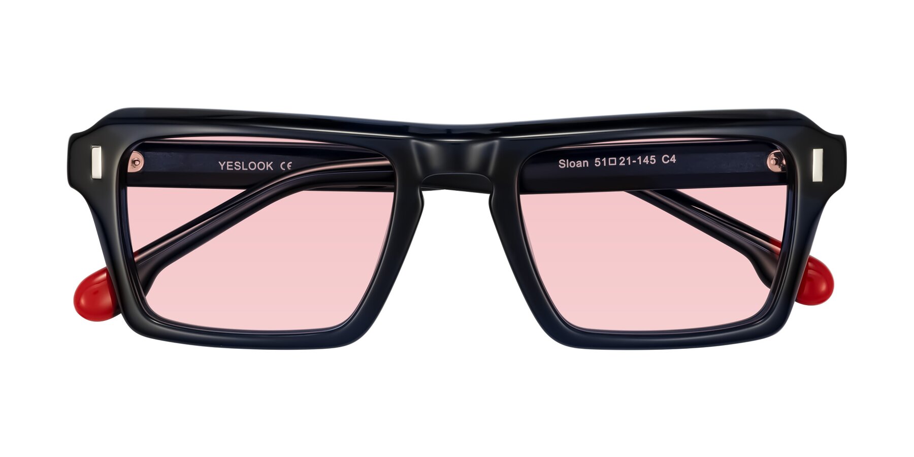 Folded Front of Sloan in Dark Navy with Light Garnet Tinted Lenses