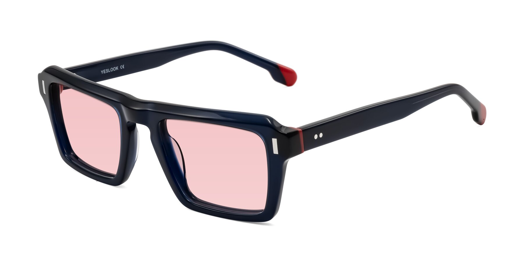 Angle of Sloan in Dark Navy with Light Garnet Tinted Lenses