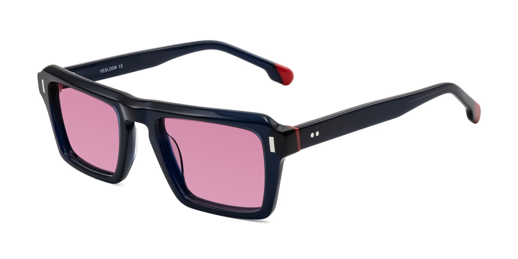 Angle of Sloan in Dark Navy with Medium Wine Tinted Lenses