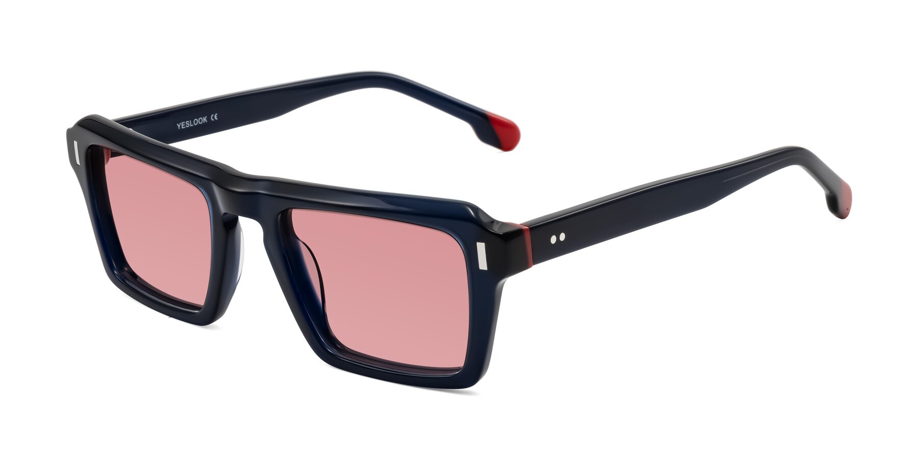 Angle of Sloan in Dark Navy with Medium Garnet Tinted Lenses