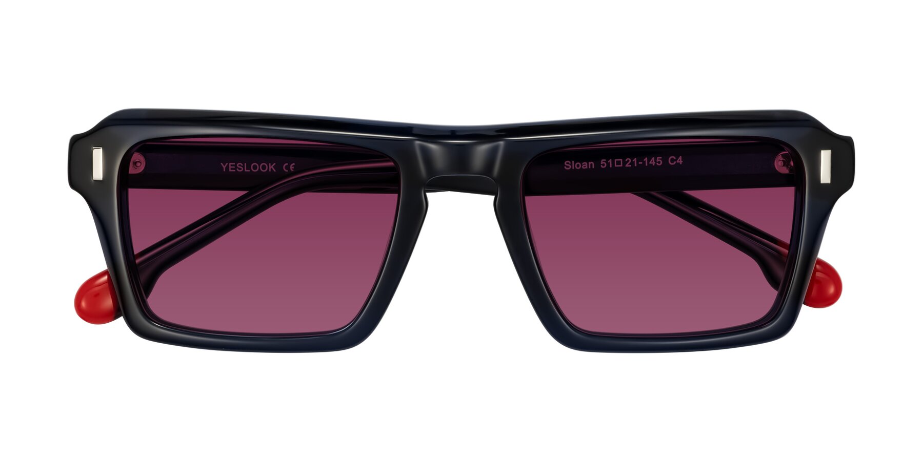 Folded Front of Sloan in Dark Navy with Wine Tinted Lenses