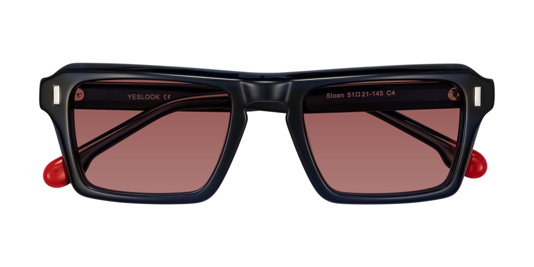 Folded Front of Sloan in Dark Navy with Garnet Tinted Lenses