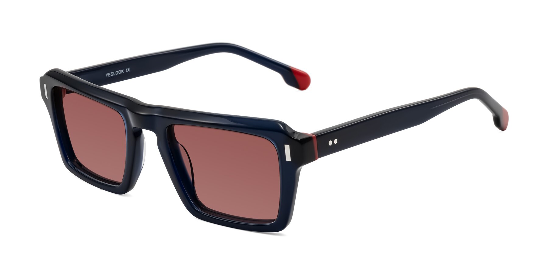 Angle of Sloan in Dark Navy with Garnet Tinted Lenses