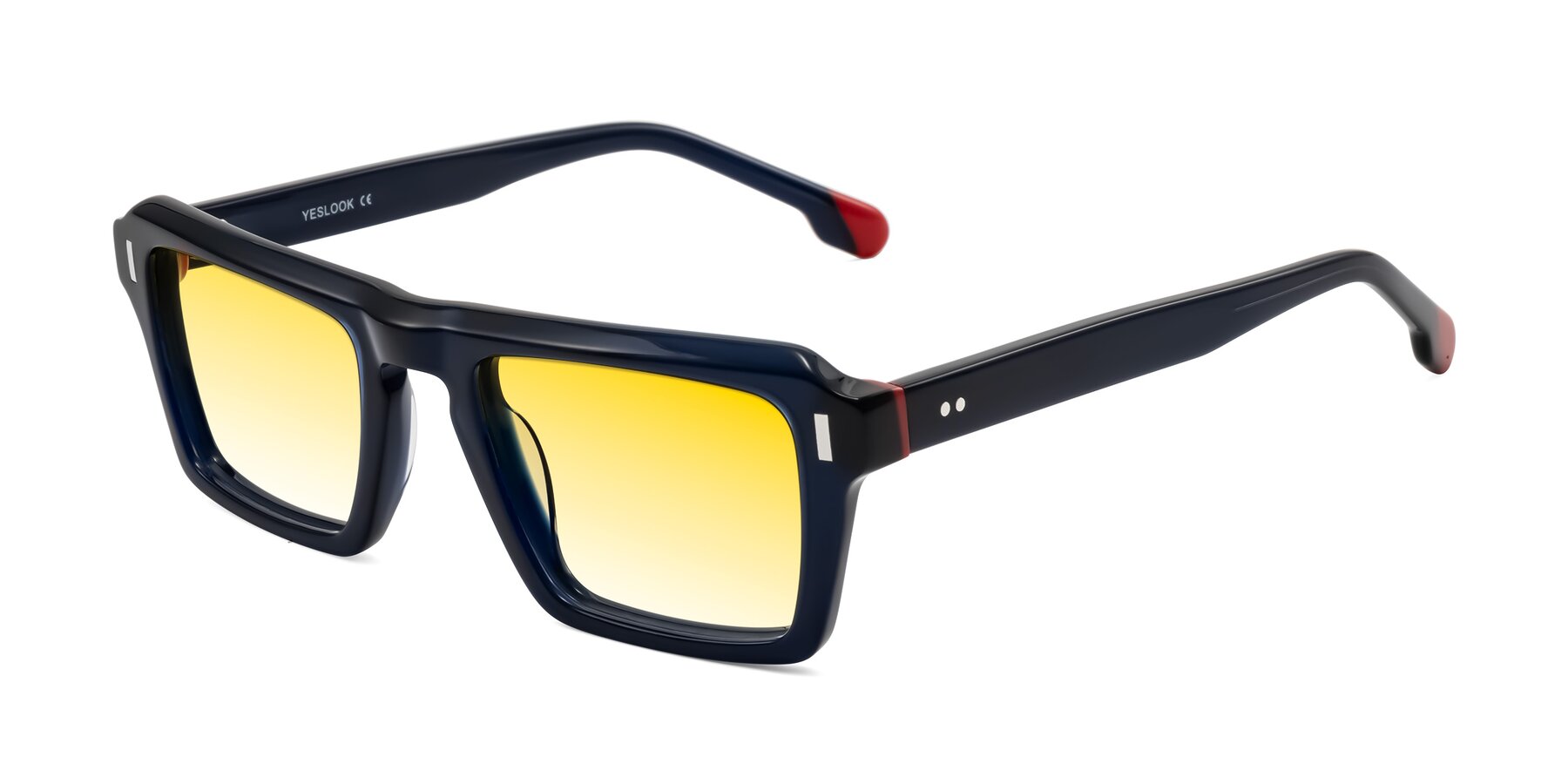 Angle of Sloan in Dark Navy with Yellow Gradient Lenses