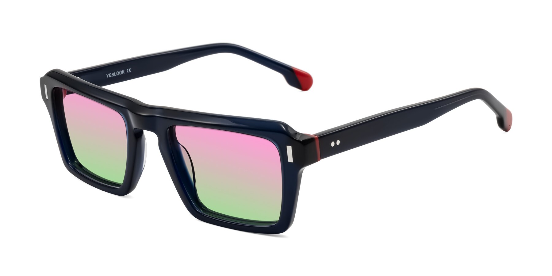 Angle of Sloan in Dark Navy with Pink / Green Gradient Lenses