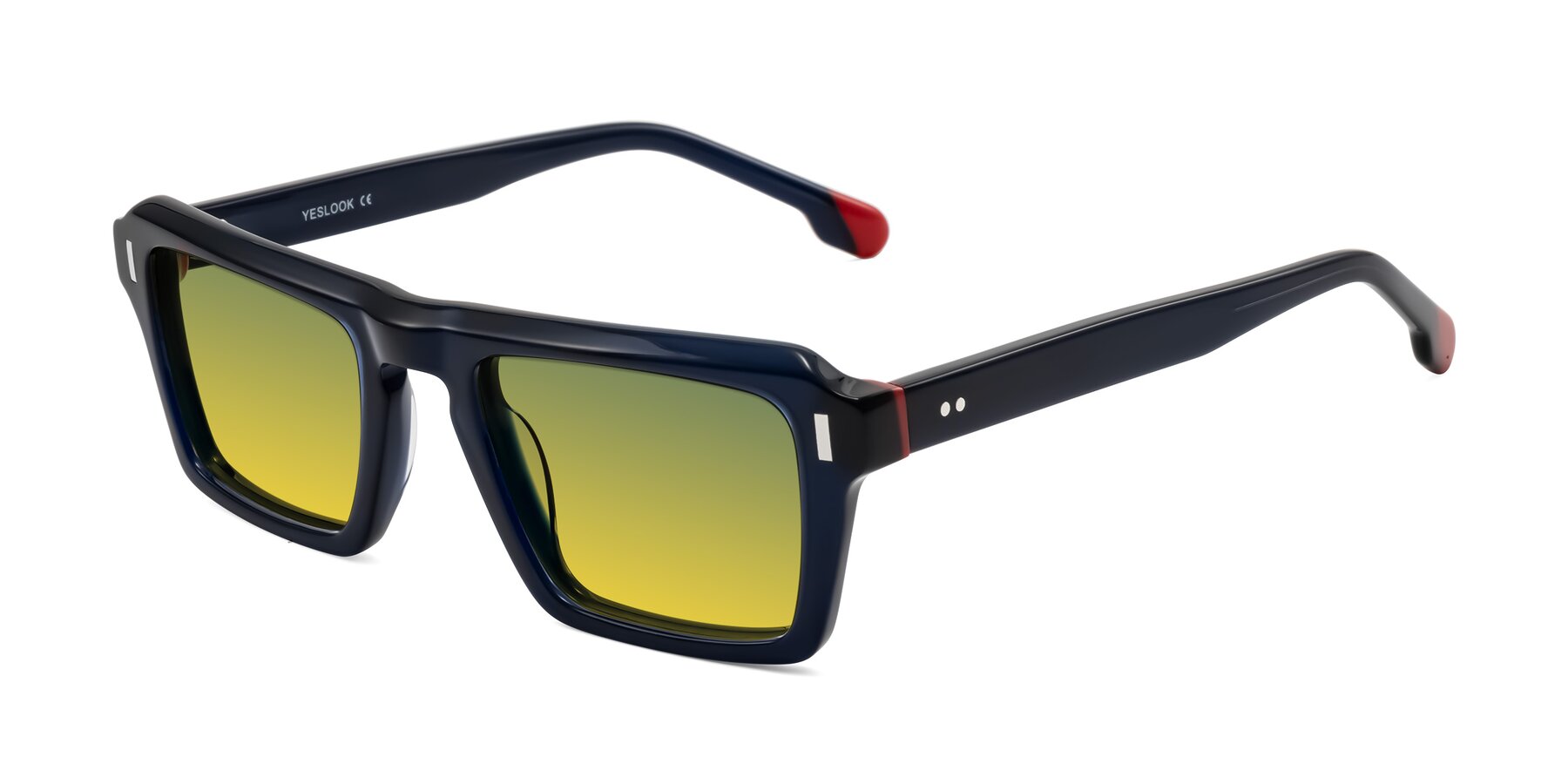 Angle of Sloan in Dark Navy with Green / Yellow Gradient Lenses