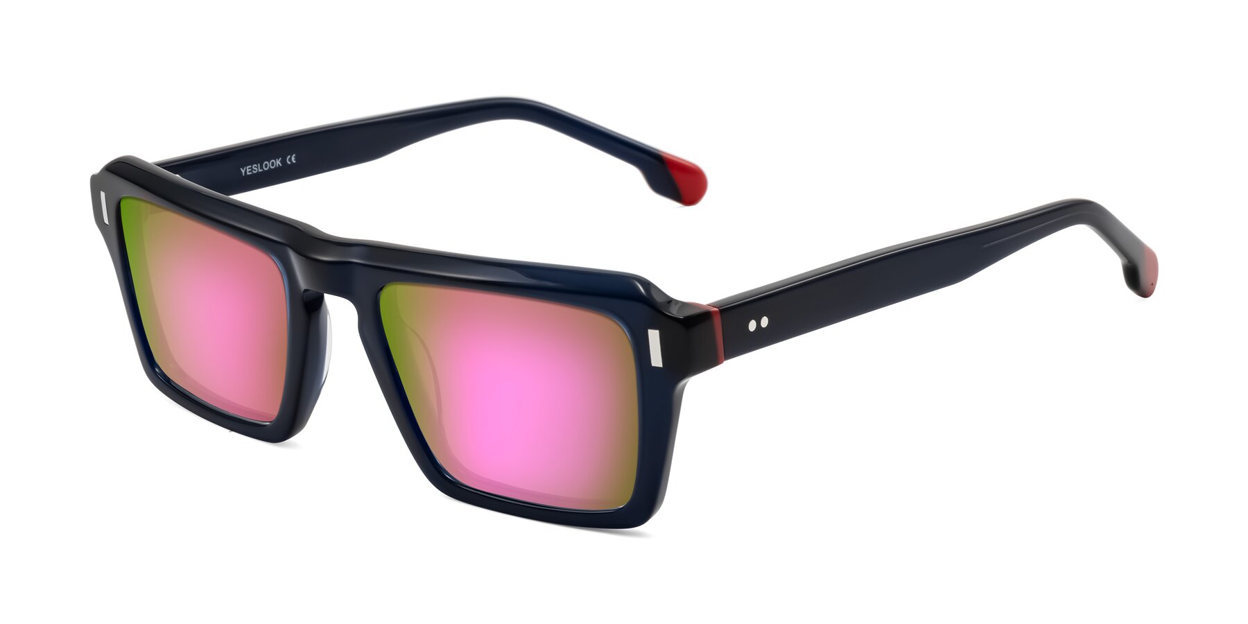 Angle of Sloan in Dark Navy with Pink Mirrored Lenses