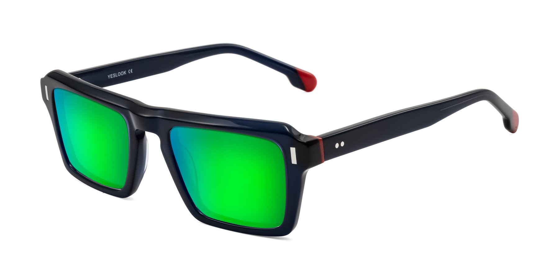 Angle of Sloan in Dark Navy with Green Mirrored Lenses