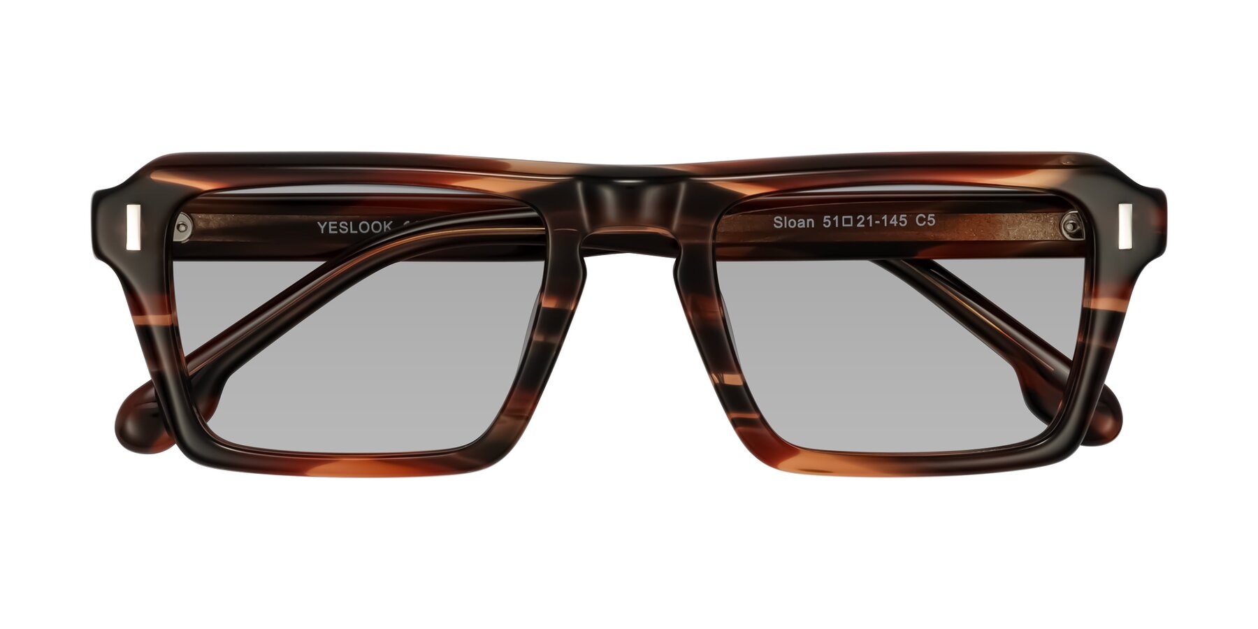Folded Front of Sloan in Brown Striped with Light Gray Tinted Lenses