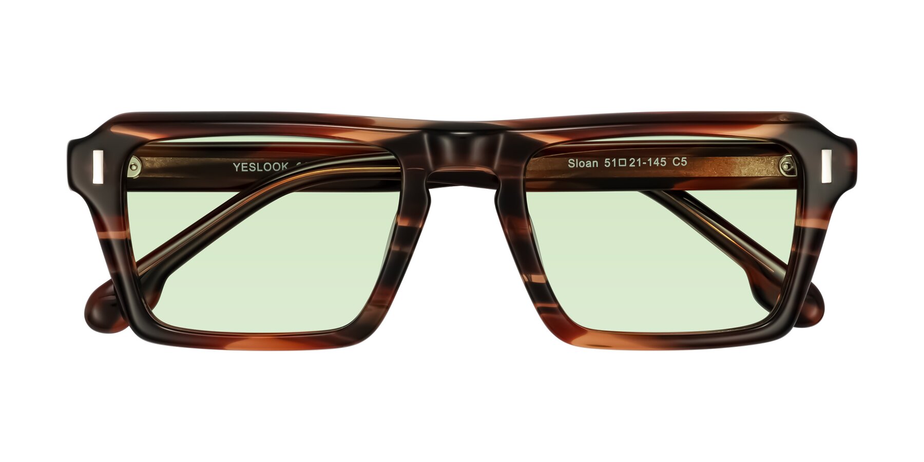 Folded Front of Sloan in Brown Striped with Light Green Tinted Lenses