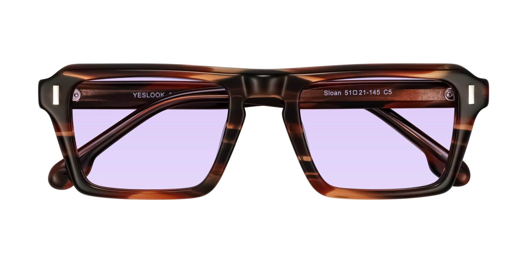 Folded Front of Sloan in Brown Striped with Light Purple Tinted Lenses