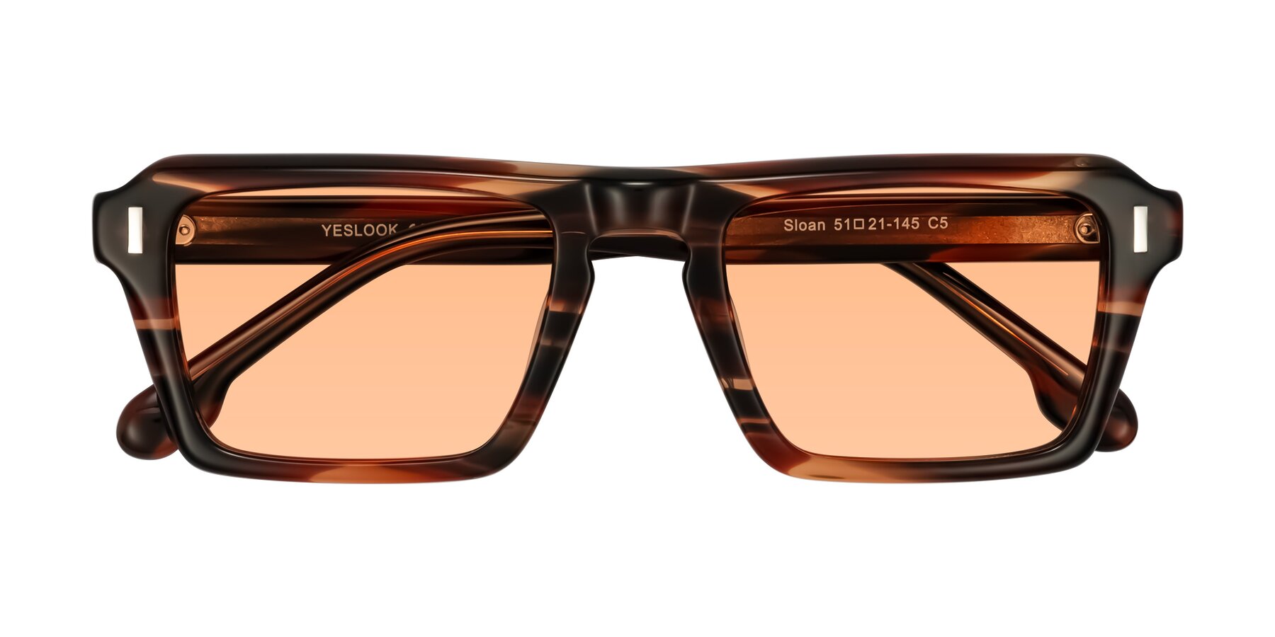 Folded Front of Sloan in Brown Striped with Light Orange Tinted Lenses