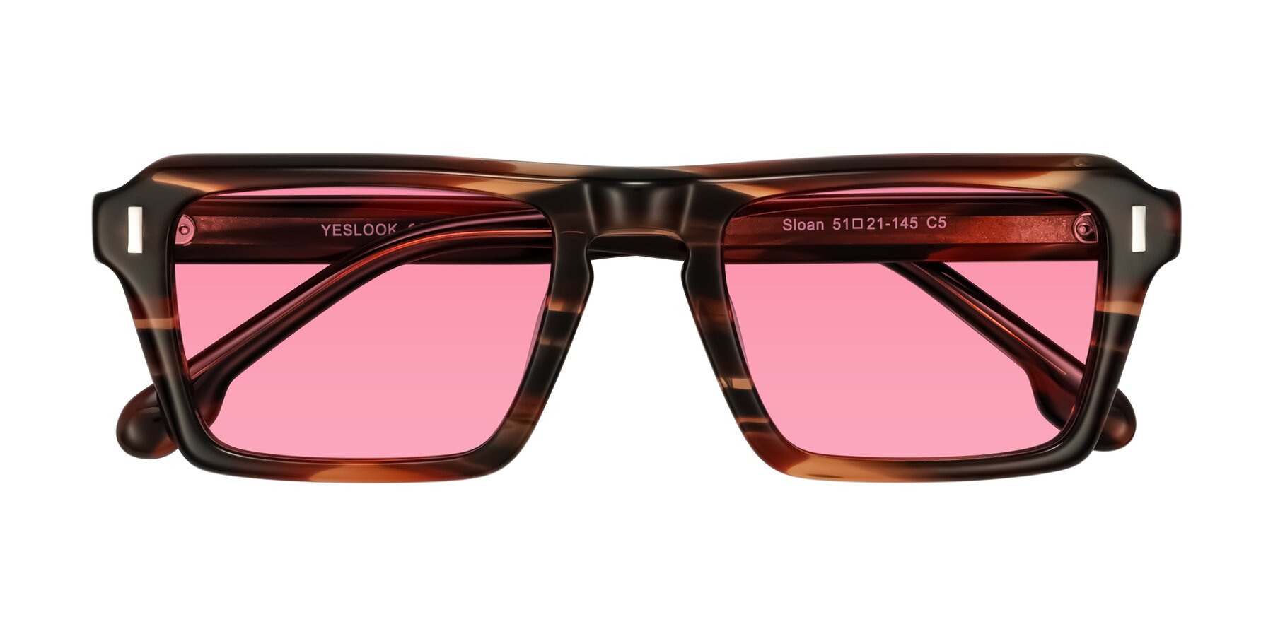 Folded Front of Sloan in Brown Striped with Pink Tinted Lenses